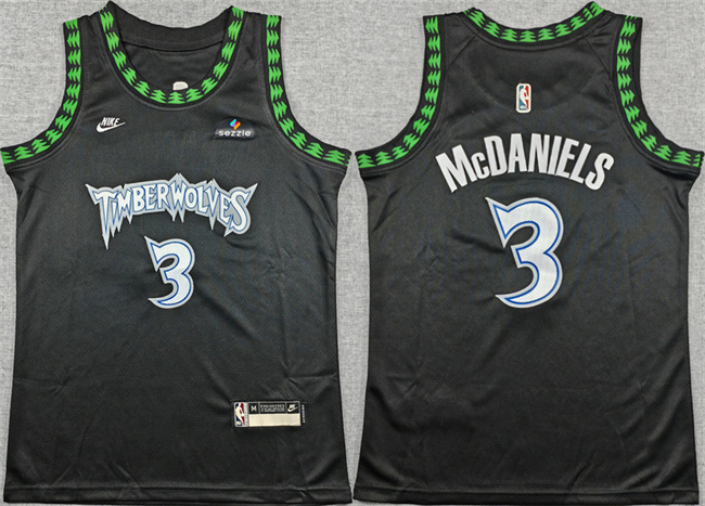 Youth Minnesota Timberwolves #3 Jaden McDaniels Black 2025-26 Classic Edition Stitched Jersey